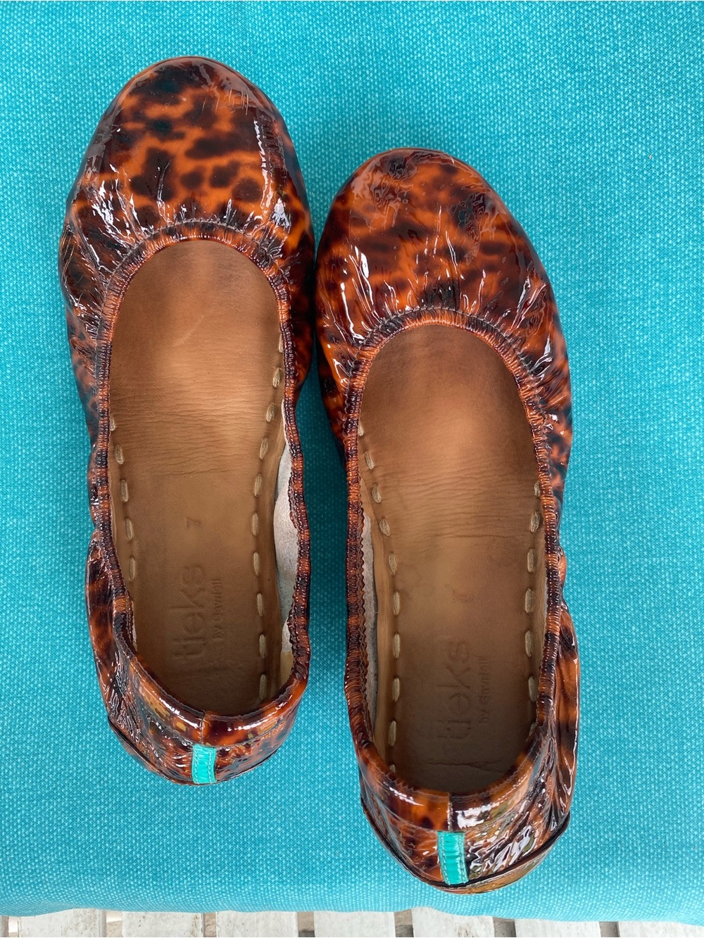 Tieks Tortoiseshell Patent Ballet Flats - Brown with Black Accents Size 7